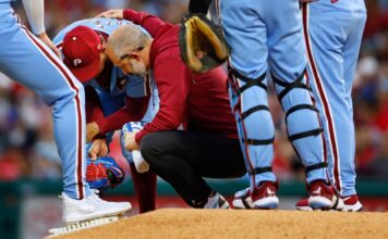 Phillies’ Taijuan Walker leaves game after hit in foot by liner