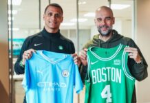 Joe Mazzulla meets with Pep Guardiola before 2024 NBA Finals