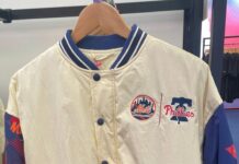 Strange Mets/Phillies combo merch for sale at London Series