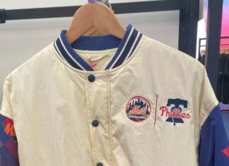Strange Mets/Phillies combo merch for sale at London Series