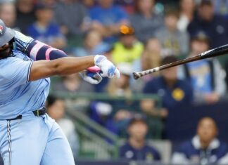 Vladimir Guerrero Jr.’s bat gets stuck in protective netting