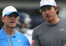 Harbaugh lauds Herbert, other Chargers stuck in hotel elevator