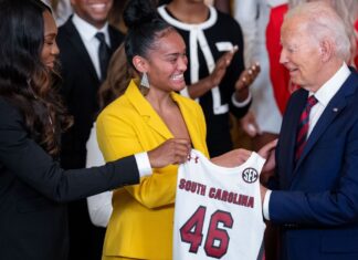 South Carolina, UConn celebrate basketball title at the White House