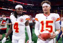 Chiefs’ Mahomes was unaware until replay he hit WR Rice’s knee