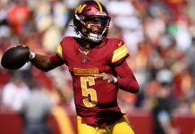 Commanders’ Jayden Daniels connects on 41-yard TD vs. Browns