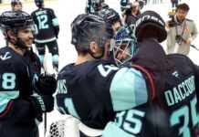 Joey Daccord has hilarious celebration fail after Kraken win