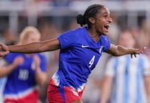 Naomi Girma scores her first two goals for the USA in a 3-0 win over Argentina