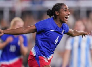 Naomi Girma scores her first two goals for the USA in a 3-0 win over Argentina